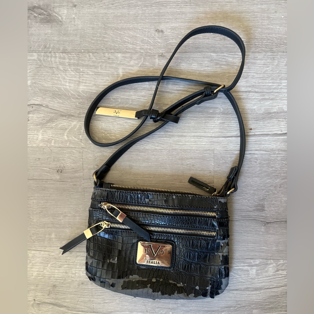 Versace 1969 Black Croc-Textured Crossbody Bag - For Repair or Parts